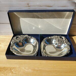 VTG F.B. Rogers Silver Co Twin Heart Bonbon Dishes In Original Box Made In Japan